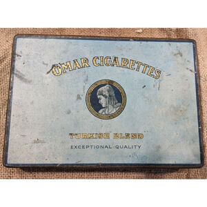 Vintage Omar Cigarettes Tin 8.5" x 5.75" x 1.25"